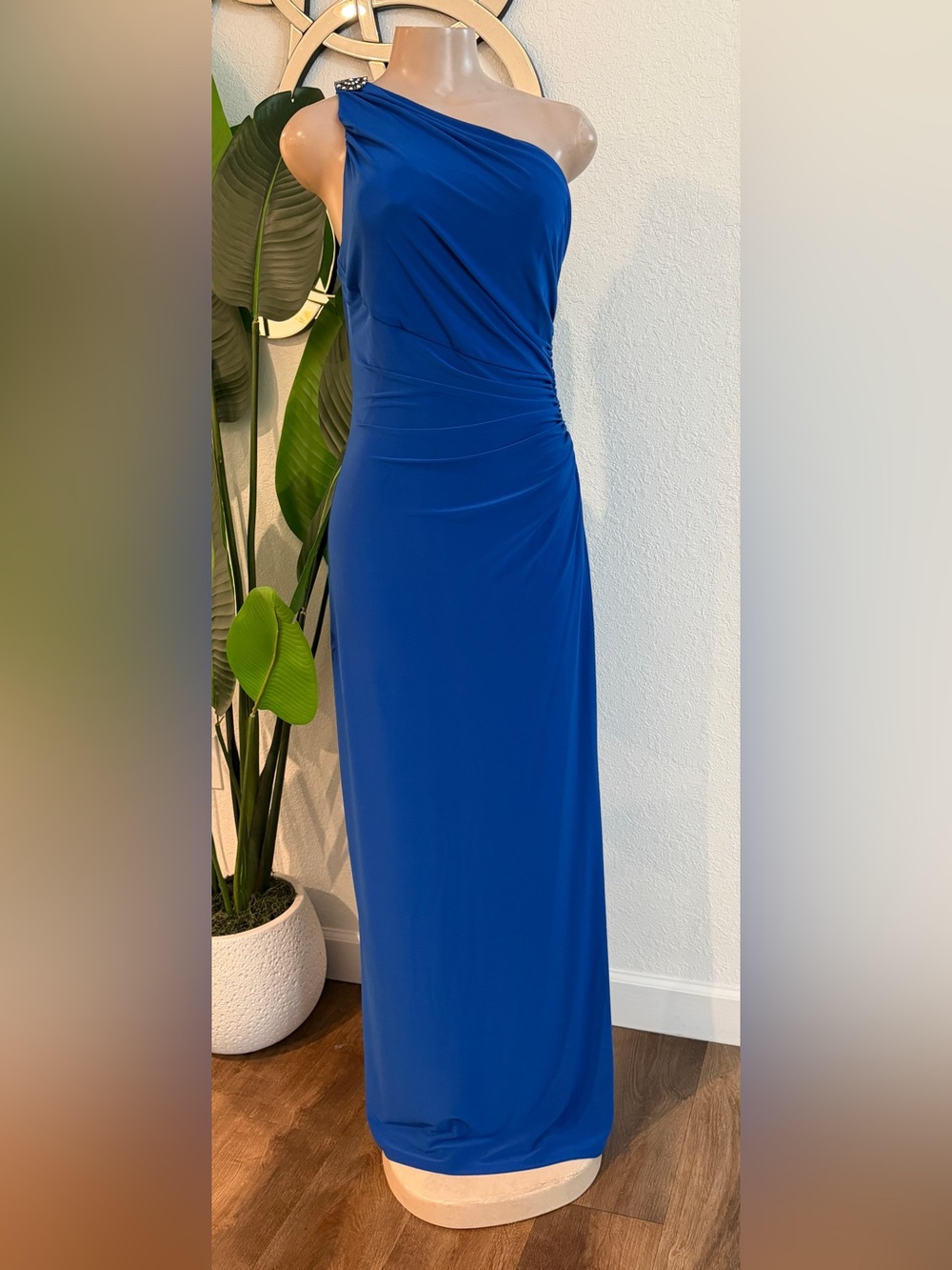 Ralph Lauren One-Shoulder Cobalt Blue Evening Gown